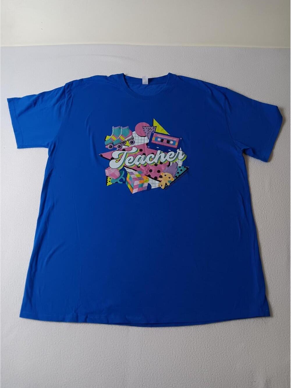 Elevate Shirt Mens 3XL Blue Teacher Retro Graphic Crew Neck Tee Top Short Sleeve